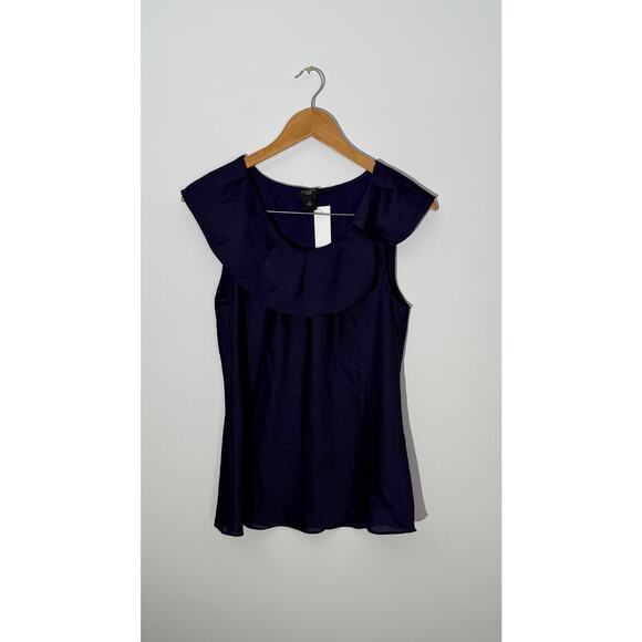 Ann Taylor Deep Purple Ruffled Portrait Neckline Sleeveless Blouse, Size 10P - Picture 5 of 8
